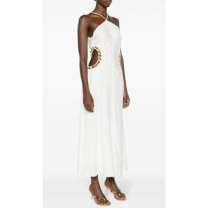 Cult Gaia White Midi Maxi Halter Dress with Gold Beaded Side Cutouts Size 10